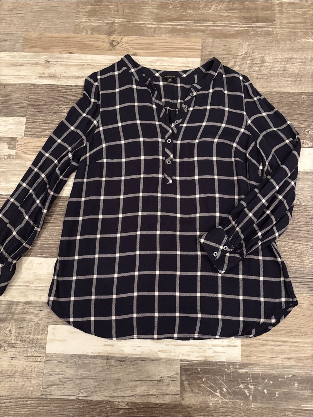 Windowpane Plaid Navy Long-Sleeve Henley Top